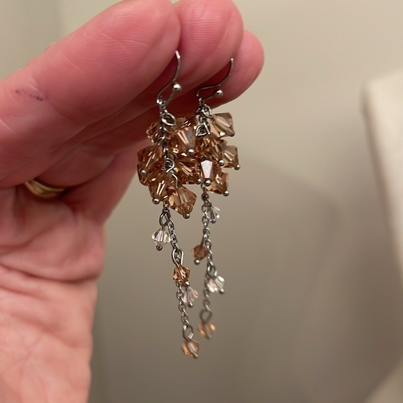 Champagne Colored Swarovski Crystal Cluster Earrings - Picture 7 of 15